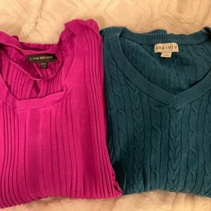 Bundle of Lane Bryant Fuchsia Ribbed Sweater and Ava & Viv Sweater 2x